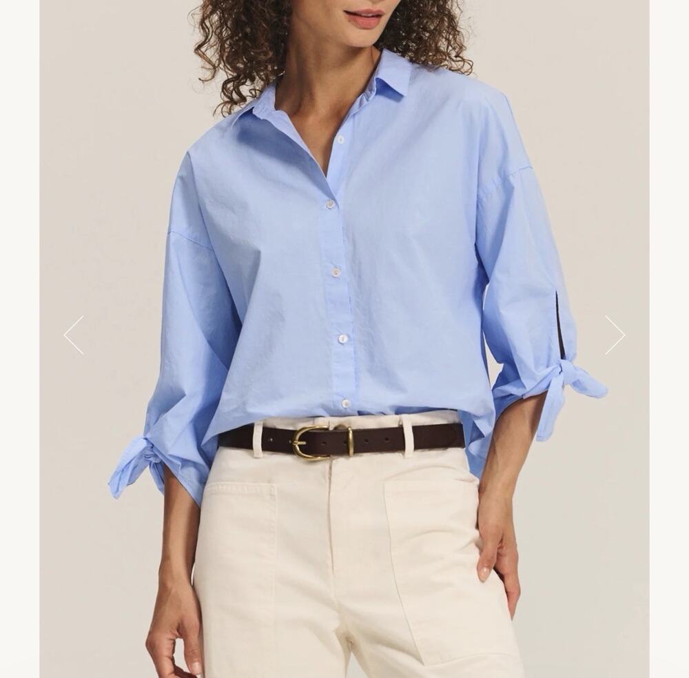 Velvet by Graham & Spencer Blouse Size M Periwinkle Blue Tie Sleeve Arlette